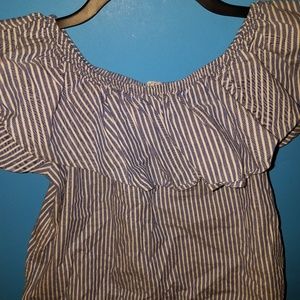 Blue & White Off The Shoulder Blouse